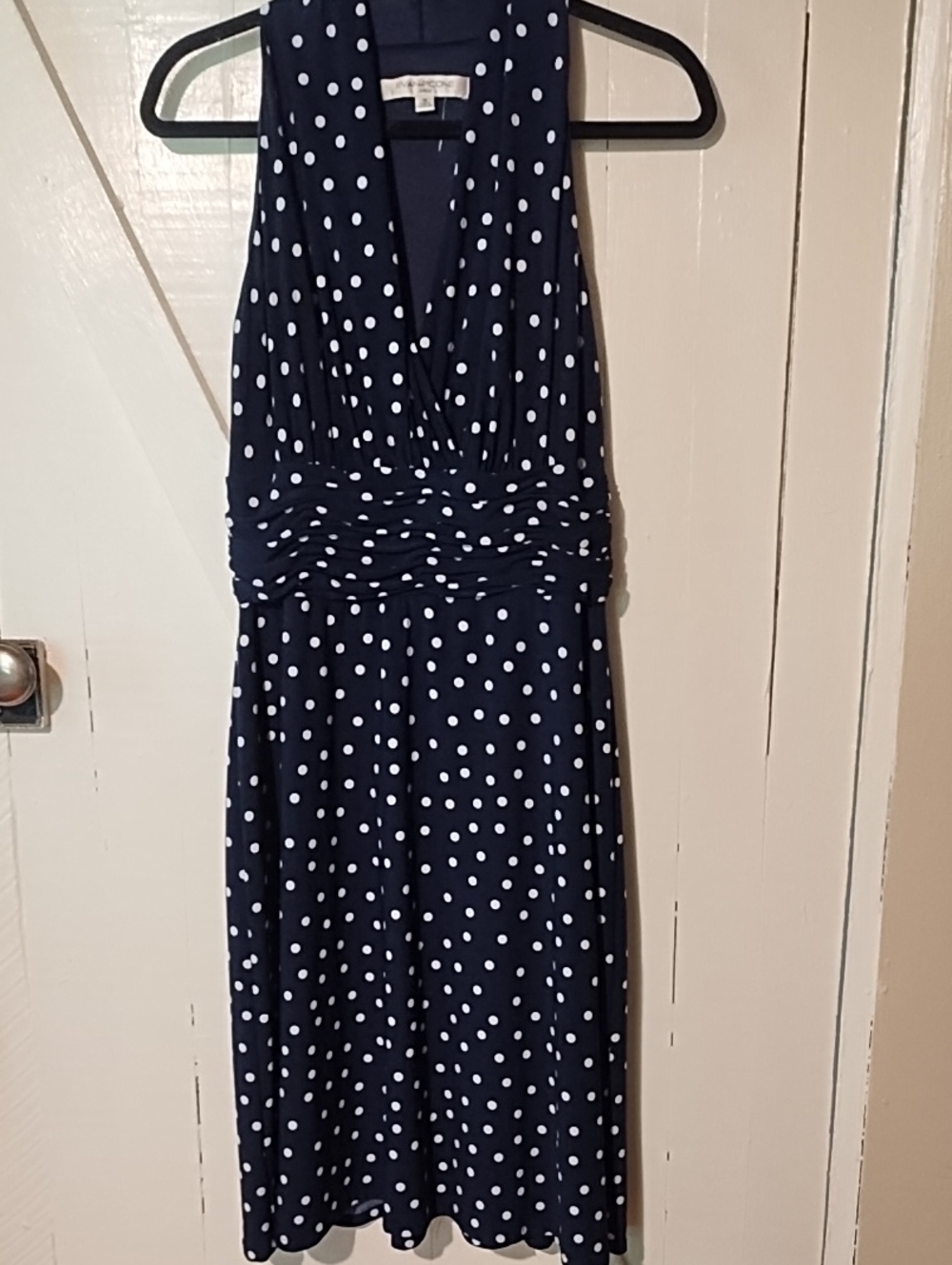 Evan Picone Navy and White Polka Dot Midi Dress Size 10 Like New.